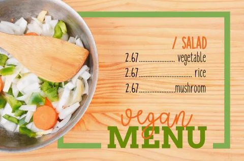 Salad with rectangle frame border of Vegan Menu card Stock Photos