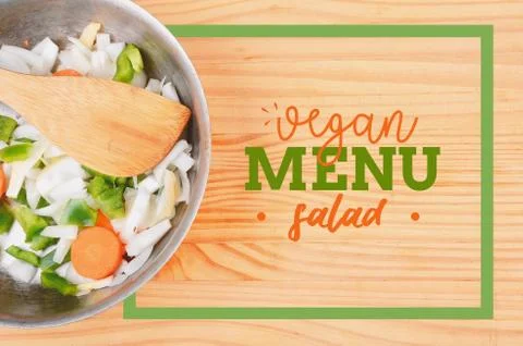 Salad with rectangle frame border of Vegan Menu salad card Stock Photos