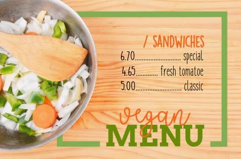 Salad with rectangle frame border of Vegan Menu card Stock Photos