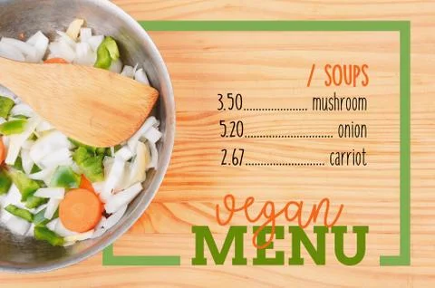 Salad with rectangle frame border of Vegan Menu card Stock Photos