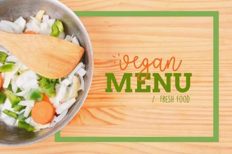 Salad with rectangle frame border of Vegan Menu salad card Stock Photos