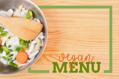 Salad with rectangle frame border of Vegan Menu card Stock Photos