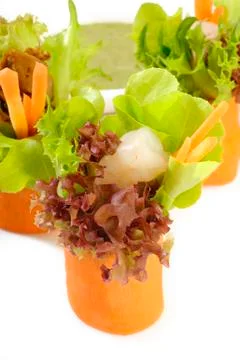 Salad roll on white background Stock Photos