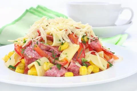 Salad with salami Stock Photos