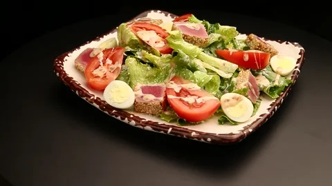 Salad with salmon and tomatoes Stock Footage 210474501