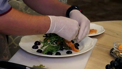 Salad with salmon Stock-Footage 97759351