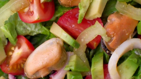 Salad with seafood Stock Footage 137419625
