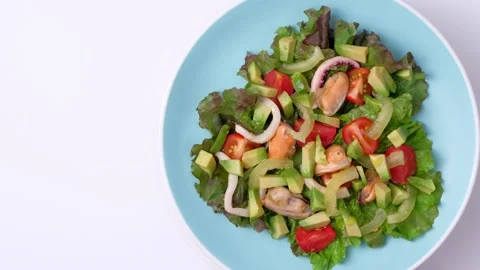 Salad with seafood Stock Footage 137486359