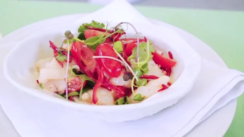 Salad with seafood. Stock Footage 143004841