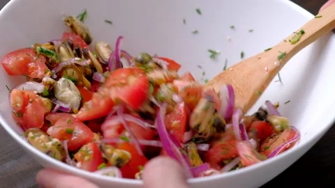 Salad with seafood Video stock 188503685
