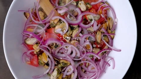 Salad with seafood Stock Footage 189234028