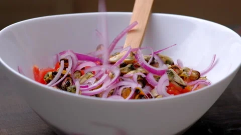 Salad with seafood Stock Footage 189776137