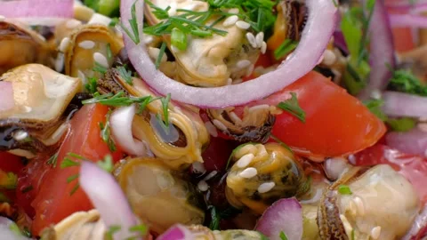 Salad with seafood Stock Footage 190917486
