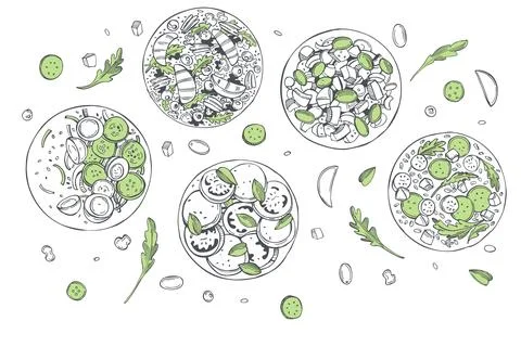 Salad set. Vector background. Stock Illustration