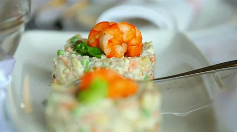 Salad with shrimp Stock Footage 30619374