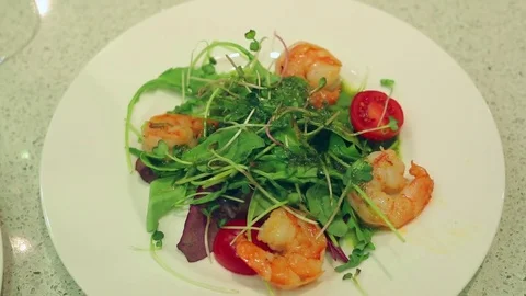 Salad with shrimp. Stock Footage 73909322