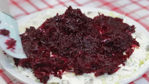 Salad Shuba with herring, beetroot and boiled vegetables 動画素材 168571958