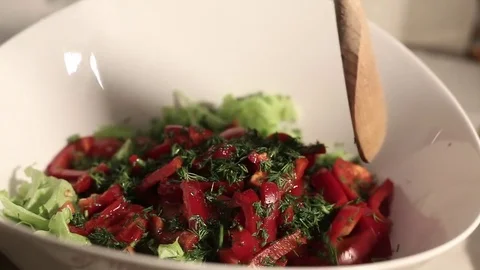 Salad with tomato and letucce Stock Footage 72228437