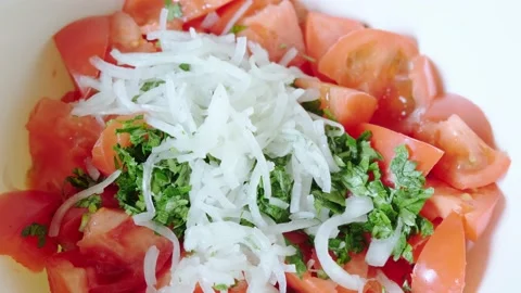 Salad with tomato onion Stock Footage 175238587