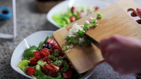 Salad with tomatoes, cucumbers, vegetables and green onions Stock Footage 170079717