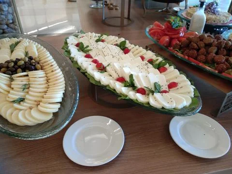 The salad on the tray in the breakfast table Stock Photos