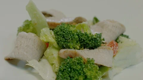 Salad with veal, broccoli, cabbage, closeup Stock Footage 126408635