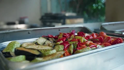 Salad, vegetable bar on self-service luxury hotel . All inclusive. Buffet. Video stock 279056221