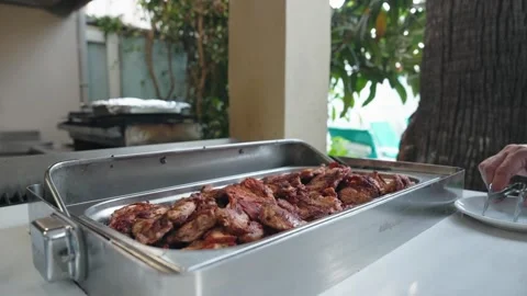 Salad, vegetable bar on self-service luxury hotel . All inclusive. Buffet. Video stock 279056253