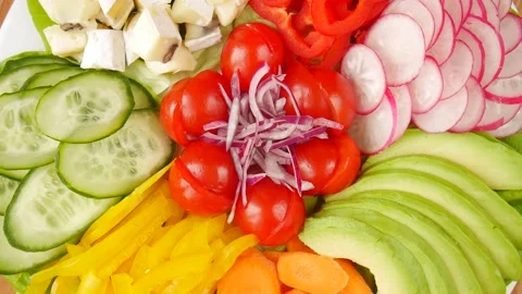 Salad with vegetables and cheese. Stock Footage 238908413