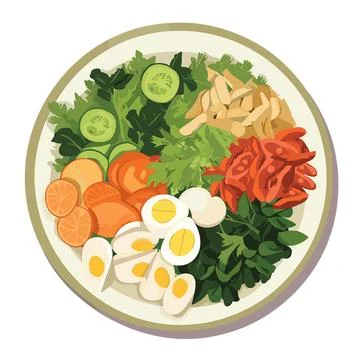 Salad with vegetables and eggs. Vector illustration in flat style. Stock Illustration