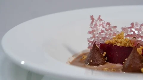 Salad vinaigrette on a plate on a white background isolated close up. Beetroot Stock Footage