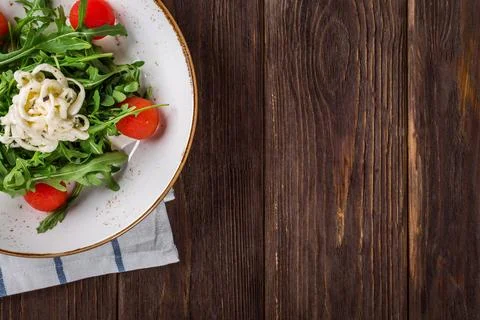 Salad on Wood Table Background Stock Photos
