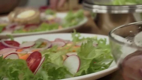 Salads and steaks Stock Footage 79507225