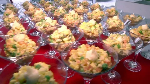 Salads at the banquet Stock Footage 98259718