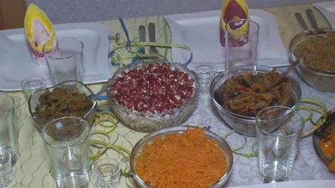 Salads on the festive table 库存影片 71620174