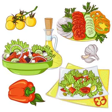 Salads set color Stock Illustration