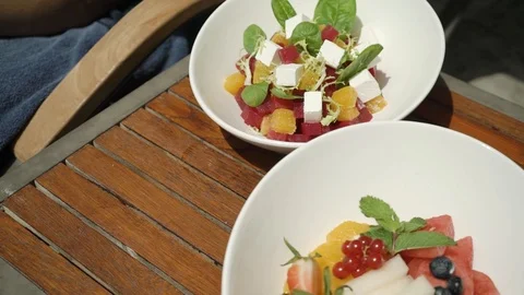 Salads on the table Vídeo Stock 107890714