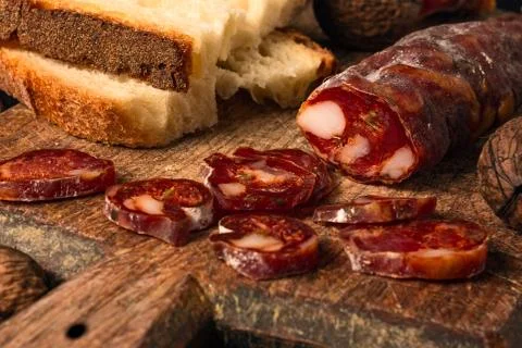 Salame con pane Stock Photos