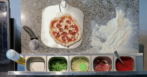 Salami and spinach pizza Stock Footage 158996866