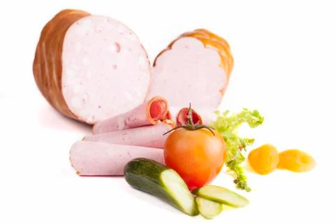 Salami and vegetables Stock Photos