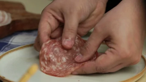 Salami cold cuts Stock Footage 113347761