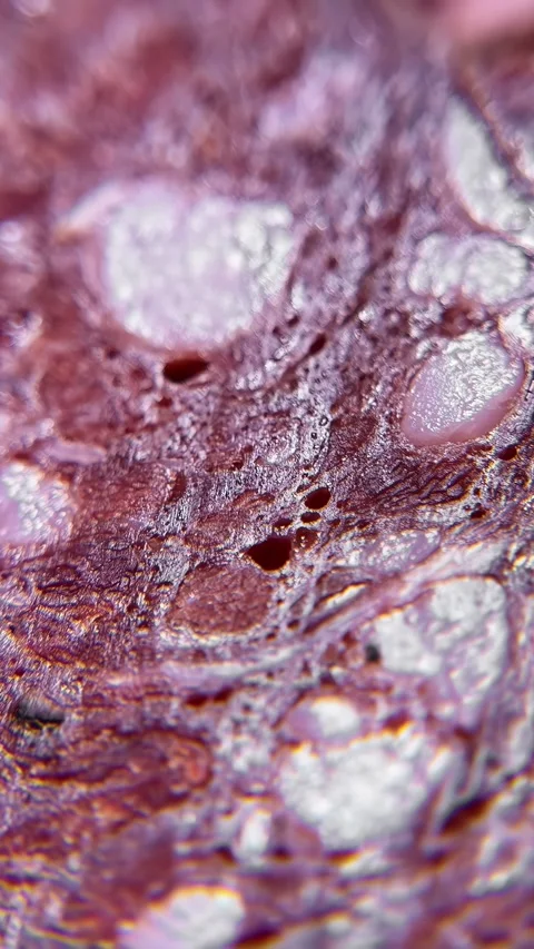 Salami Cross Section Revealing Fat Marbling and Muscle Fiber Texture, Macro shot Stock Footage 337210498