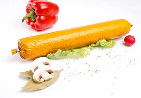 Salami with fresh vegetables Stock Photos