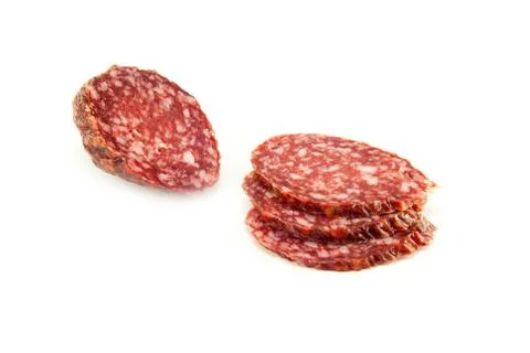 Salami isolated on a white background Stock Photos