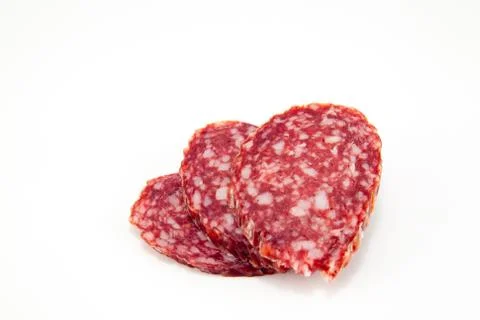 Salami isolated on a white background Stock Photos