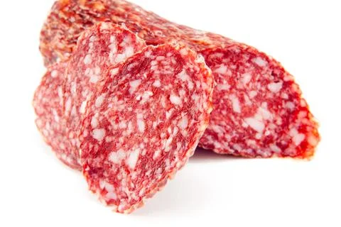 Salami isolated on a white background Stock Photos