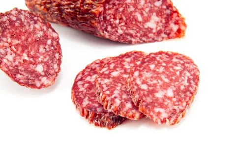 Salami isolated on a white background Stock Photos