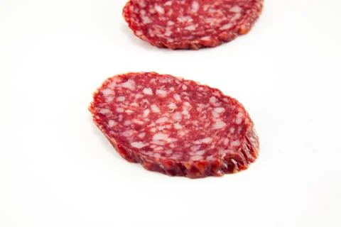 Salami isolated on a white background Stock Photos