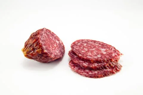 Salami isolated on a white background Stock Photos