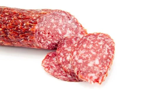 Salami isolated on a white background Stock Photos